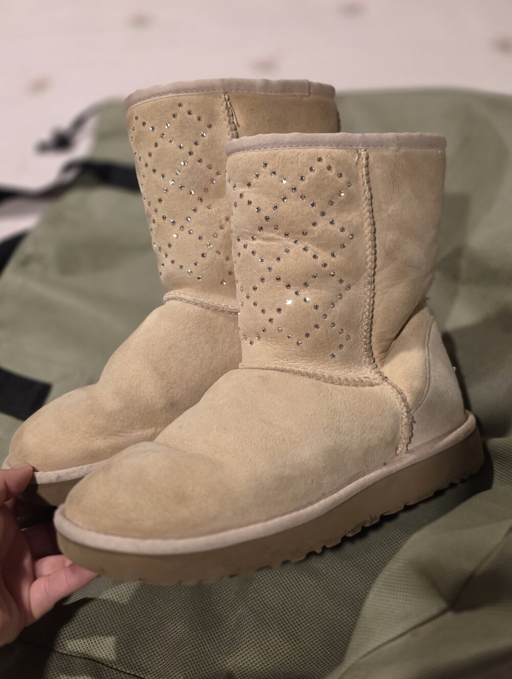 Women’s Uggs Tan Suede Mid-Calf Boots with Crystal Accents